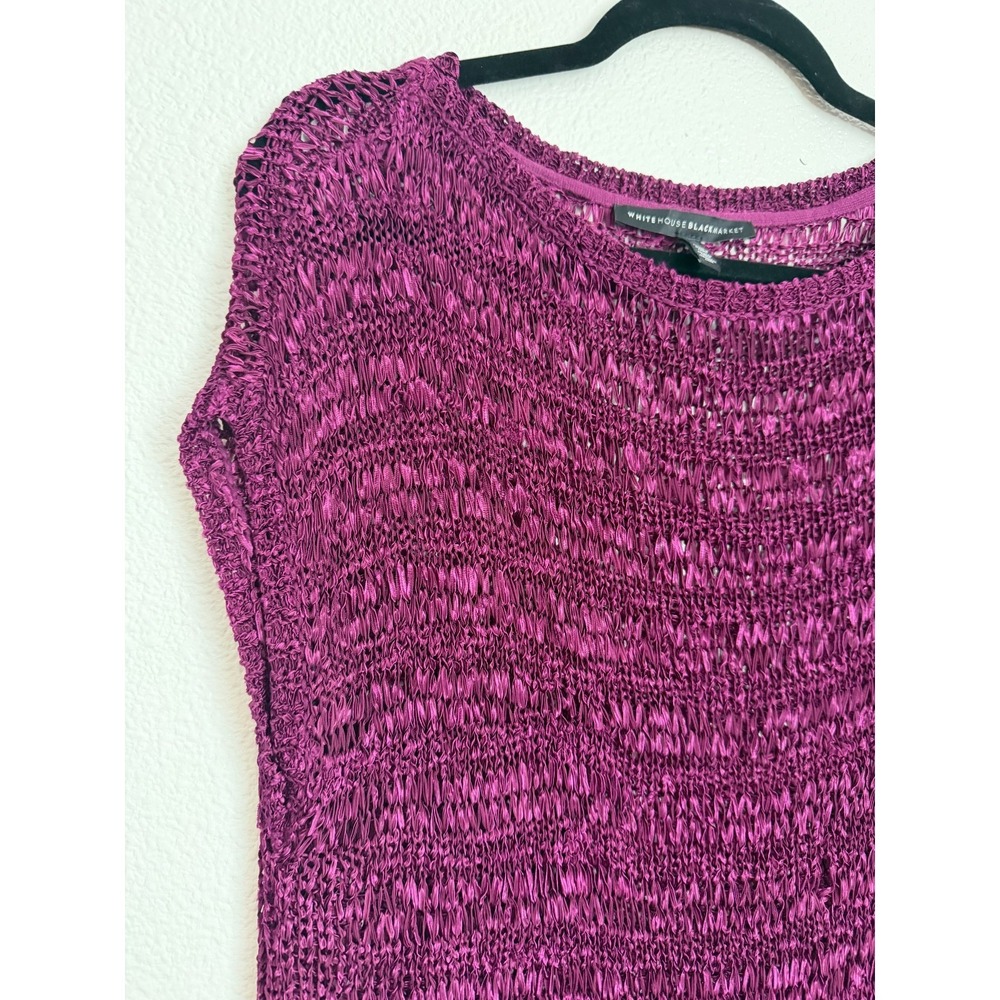 White House Black Market Top Womens Gypsy Purple Open-Stitch Cap Sleeve Slit Hem - Picture 4 of 9